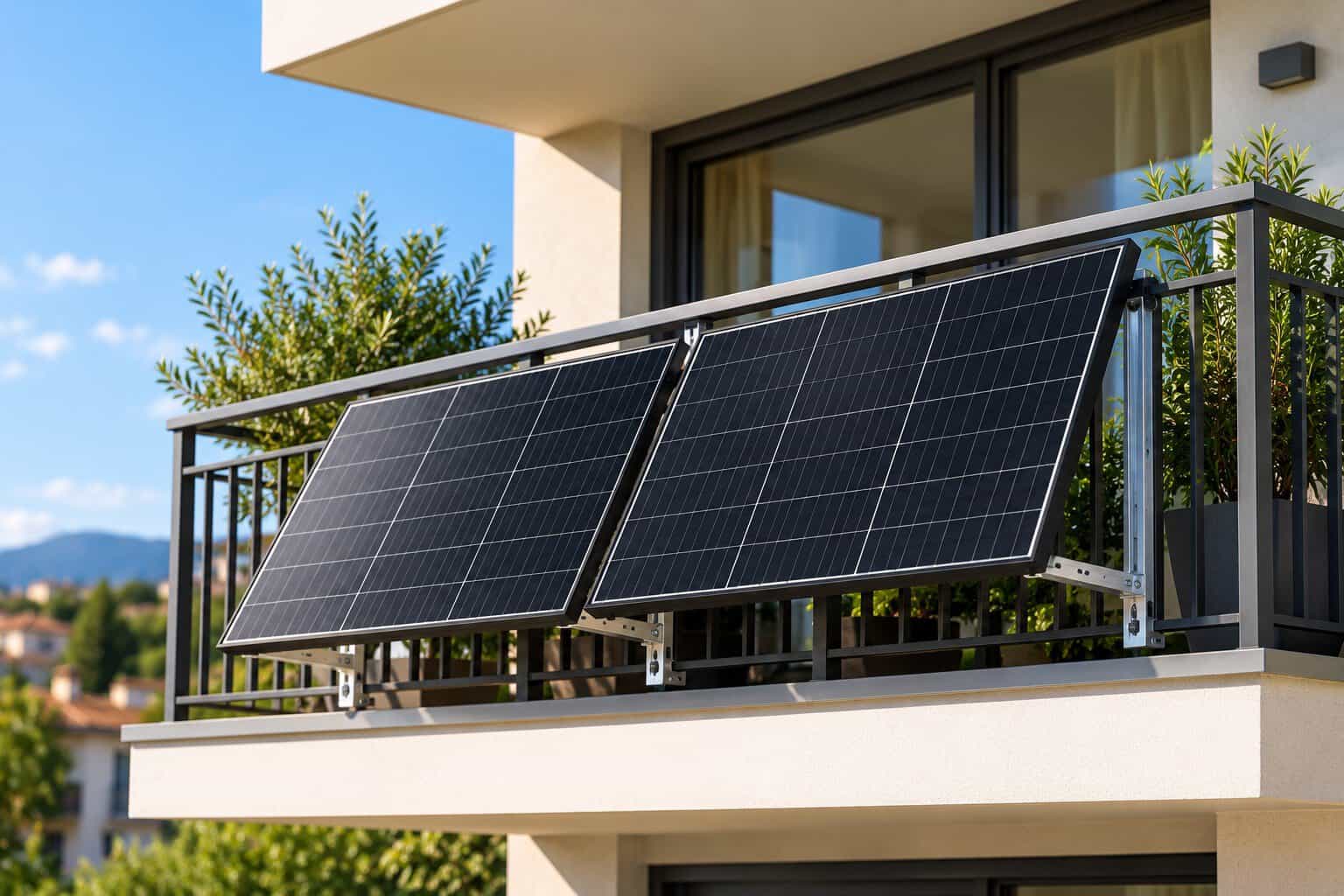 Pannelli fotovoltaici installati sulla ringhiera di un balcone